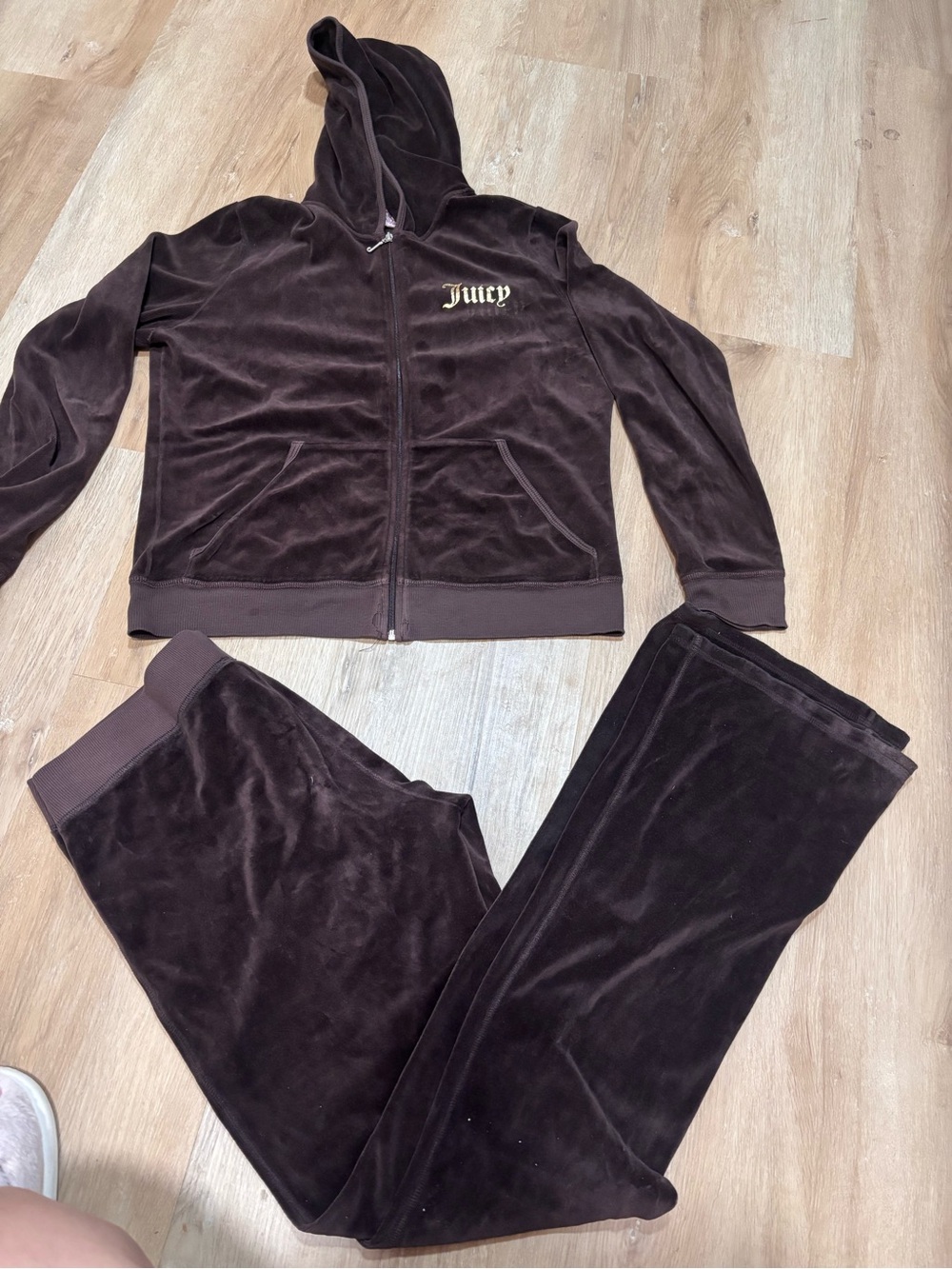 Juicy Couture Brown Velour Zip Hoodie & Joggers Set M